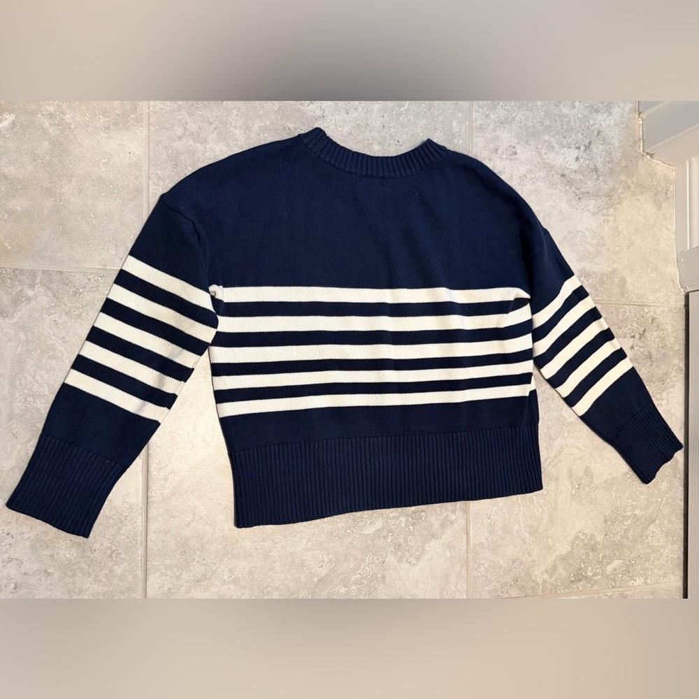 Lands’ End Drifter Navy & White Striped Sweater | XS Petite (2–4)
